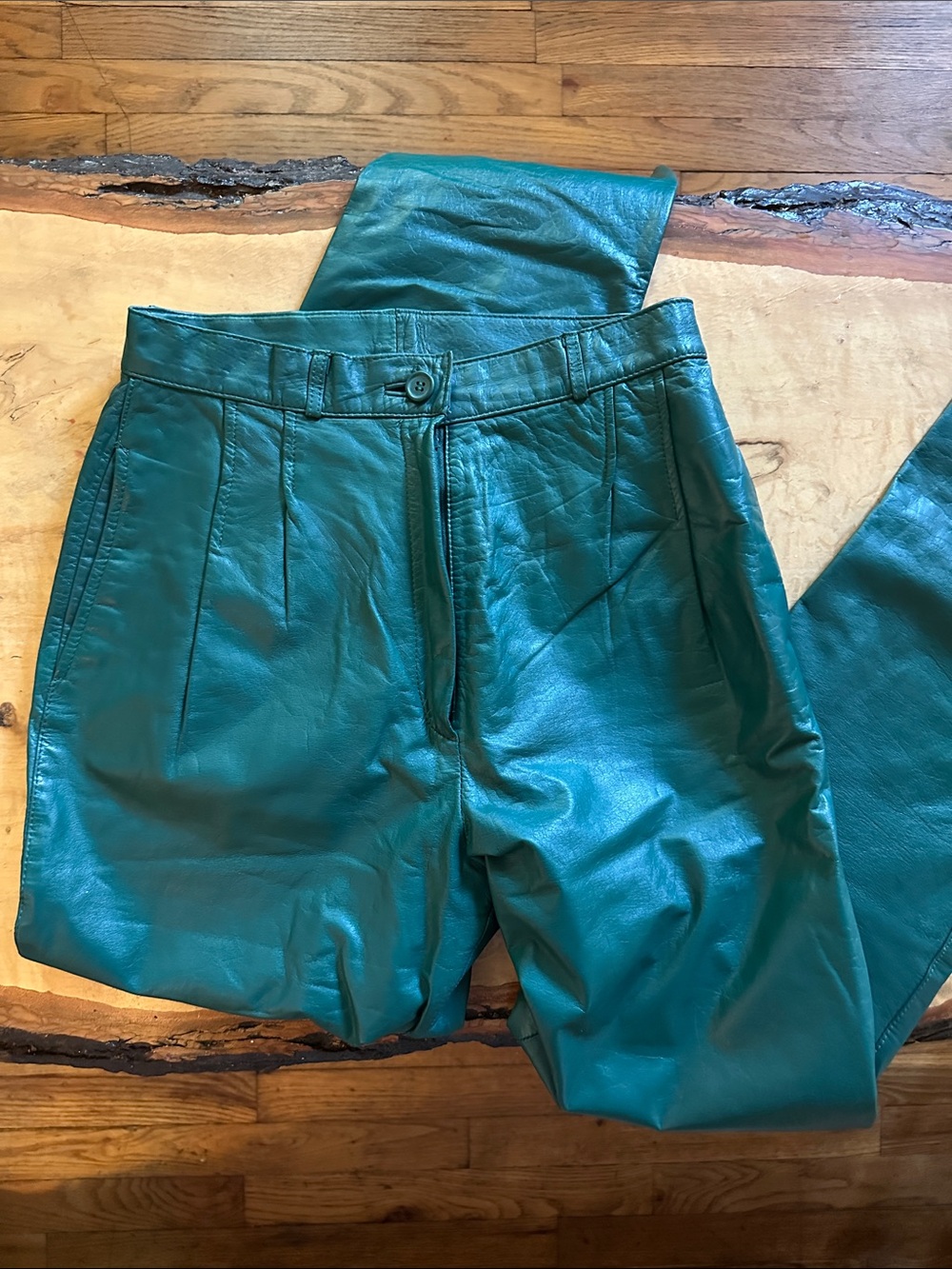 Teal Leather Pants -  80s vintage